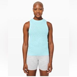 Womens Lululemon Sz 8 Breeze By Tank Top Shirt Blue Perforated Laser Cut Stretch